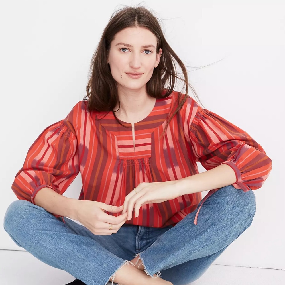 Madewell Ikat Peasant Popover Top